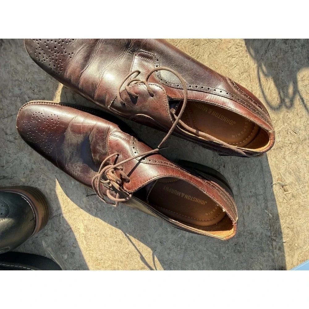 Johnston & Murphy 9.5M Brown Leather Oxford Dress Shoes‎ Mens